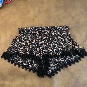 Cute Floral Shorts with Black Lace Trim